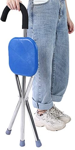 Reisestock mit Sitz, Klappbarer Spazierstock Stativ Hocker Edelstahl Verdickung ältere Gehstock, Stock Stühle für Erwachsene