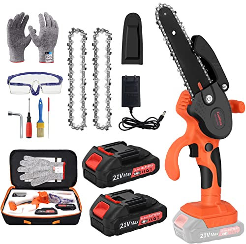 Mini Motosega a Batteria Goldsea Motosega Elettrica 6 Pollici Motosega da Potatura Portatile Motosega a 2 Batteria Motosega Senza Fili per il Giardinaggio Potatura Albero Taglio del