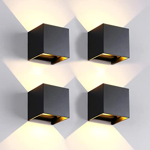 FUPE 4 Stücke Wandleuchte aussen/Innen Wandlampe LED Außenwandleuchten IP65 Wasserdichte Moderne Schwarz 12W 3000K Warmes Licht Wandleuchte Quadrat Aluminium Strahlwinkel Einstellbar