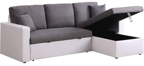 Habitat et Jardin Ecksofa reversibel mit Schlaffunktion und Stauraum Alain - 221 x 145 x 85 cm - 3-Sitzer - Weiß/Grau