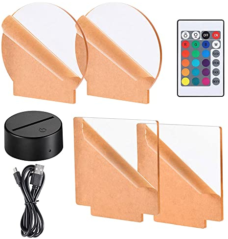 ZJRung 3D Lampe 16 Farben ändern Dimmbar 3D LED Lichtsockel Nachtlicht mit Fernbedienung 4 Klaren Acrylplatten USB-Kabel Dekoration LED Illusion Lampe Kinder für Kinderzimmer Wohnzimmer Bar