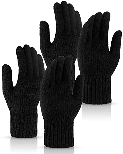 2 Paar Winter Warme Touchscreen Handschuhe Winddicht Thermo Strickhandschuhe für Damen Herren Fahrrad (Schwarz)