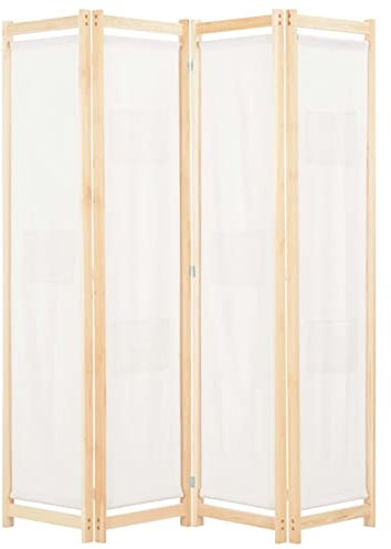 Gecheer 4-teiliger Klappbar Paravent Raumteiler Raumtrenner Dekorative Sichtschutz Holzrahmen - Cremeweiß 160 x 170 x 4 cm Stoff