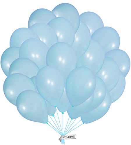 Hellblaue luftballons 100 stück. Hellblaue luftballons aus natürlichem Latex. Lufballons mit einem Durchmesser von 28 cm. Ideal zur Dekoration von Geburtstags-, Hochzeits- und baby shower.