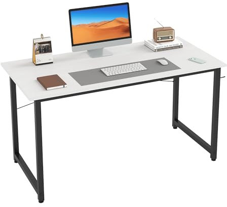 Flrrtenv 100cm Computer Desk, Gaming Desk with Sturdy Metal Frame and X-Shaped Design, Small Office Work Study Desk for Home, White
