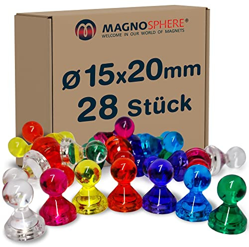 Magnosphere Mini Magnete für Pinnwand, Kühlschrank oder Whiteboard, Ø 15mm, 28 Stück, Bunt, Neodym