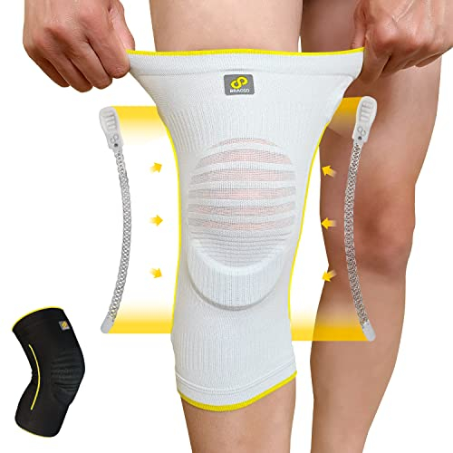 Bracoo Kniebandage Meniskus, Knieschütze Patella mit Seitenstabilisatoren für Männer Damen, Atmungsaktive Knie Bandage für Sport, Laufen, Fitness, Arthrose, Verletzungen, KE60, Grau, L