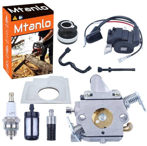 Mtanlo Carburatore MS170 per Stihl 017 018 MS180 MS170C MS180C Zama 180 Motosega C1Q-S57A C1Q-S57 C1Q-S57B 1130 120 0603 124 0603 08000 con ms180 Bobina di Accensione Candela BPMR7A L7T