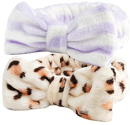 scicent 2 Stück Spa Bowknot Haarbänder Coral Fleece Makeup Bow Stirnband Elastic Cosmetic Stirnband zum Waschen der Gesichtsdusche Yoga Sport Hautpflege - 13015