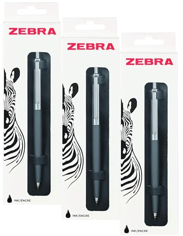 Zebra Pen 901 Black Ballpoint Pens, Sleek & Stylish Black Biro Pen, Retractable & Reliable, Black Ink, Premium Grey Barrel Ball Point Pens With Presentation Case - Fine Point, 1 pk - Grey (Pack of 3)