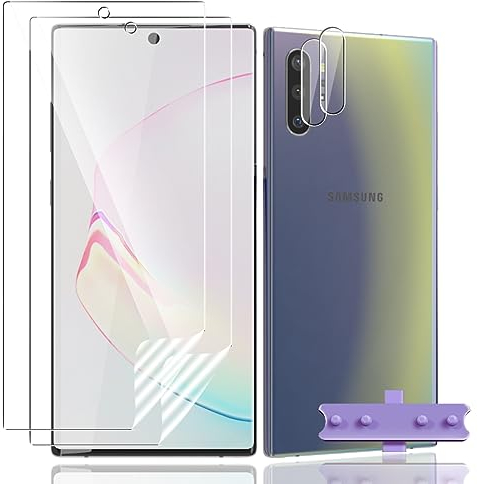Jewloofa TPU Schutzfolie für Samsung Galaxy Note 10 Plus Panzerfolie [2 Stück] und Kameraschutz glas [2 Stück], Bläschenfrei/Weich, mit Positionierhilfe, Displayschutz für Galaxy Note 10 Plus