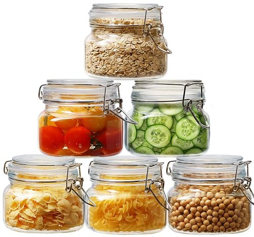 HomArtist Quadratische Einmachgläser mit luftdichtem Deckel, 6 Stück, 50 ml, breite Öffnung, Einmachgläser mit Klemmdeckel, versiegelte Gläser mit luftdichtem Deckel, ideal für Küche und Speisekammer,