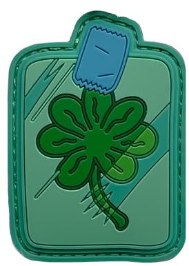Saspatch Futurama Glücksklee-Aufnäher aus PVC, 1 Stück, Blatt, Thematisch/Decorativ, Grün, Cartoon, Patch, 40 mm x 62,5 mm