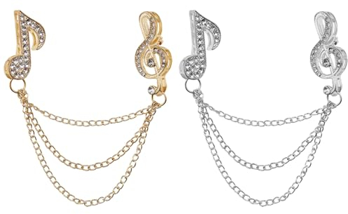 ECSiNG 2pcs Broche de Note Musique Épinglette en Strass pour Vacances de Noël et les Occasions Habituelles pour Amis Masculins Amoureux Membres de la Famille, Or et Argent