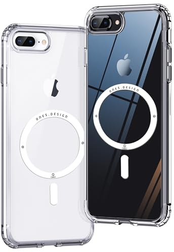 ONES Hard Hybrid Magnetic Case Compatible with iPhone 8 Plus/7 Plus Case MagSafe, Military Grade Protect, Shockproof Airbag, Scratch-Resistant, Qi Wireless Charging, Anti-Yellow Silicone Cover, Clear