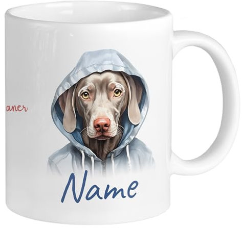 GRAZDesign Taza con perro Weimaraner y nombre personalizado, taza con nombre para niños, adolescentes y adultos, para amantes de los perros, cerámica, 330 ml