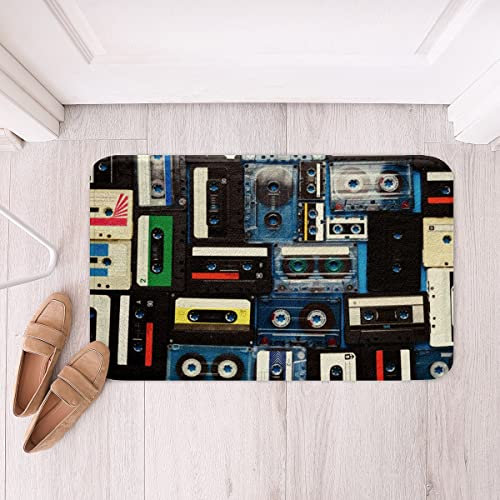 Door Mat Cassette Tape Music Cassette Music Tape Floor Mat Non-Slip Front Door Mat Machine Washable Entrance Matting For Hallway Garden Living Room 40x60cm
