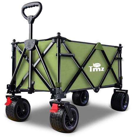 TMZ Bollerwagen Faltbar mit Bremsen Handwagen Transportkarre Gerätewagen mit abnehmbarem Dach Draussen Camping Einkaufen bis 120 kg Tragkraft (grün)