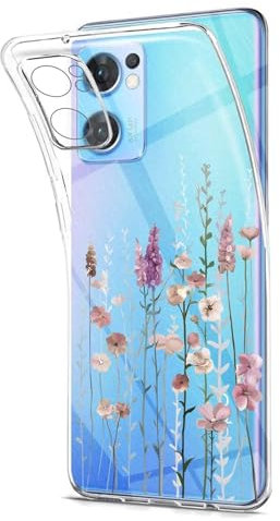 Kaywzo Funda para OPPO Find X5 Lite,Transparente TPU Carcasa con Patrones de Flores Pintadas,Ultra Delgado Mujeres Silicone Phone Protección Case Cover-3