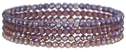 Uwiyo Bracelet de Bohème en Perles de Cristal 4 Pièces Bracelet Pierre Naturelle Femme Réglable Bracelets de Perle Cristaux Multicouches (Violet)