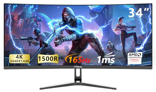 FYHXele 34 Pouces 4K 165Hz Écran Gaming UHD (3440x1440) VA 1500R 1ms 21:9 Moniteur PC 350cd/m² AMD FreeSync Premium HDR 400 HDMI2.0 * 2 DisplayPort1.4 * 2 VESA100*100mm