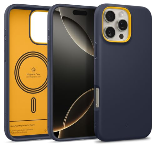 Caseology Nano Pop Mag for iPhone 16 Pro Max Case [Soft & Dust Free Material] Magnetic Military Grade Drop Protection Side Grip Patterns Case Cover for iPhone 16 Pro Max - Blueberry Navy