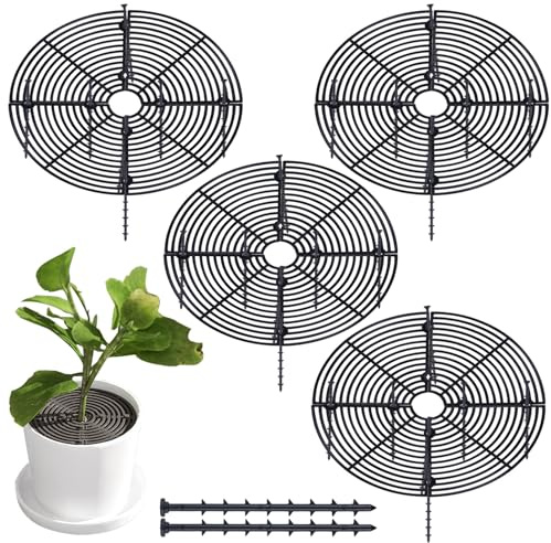 Lot de 4 grilles de protection pour pot de fleurs - 30 cm - Protection du sol - Noir - Découpable - Avec butoir funéraire pour chat