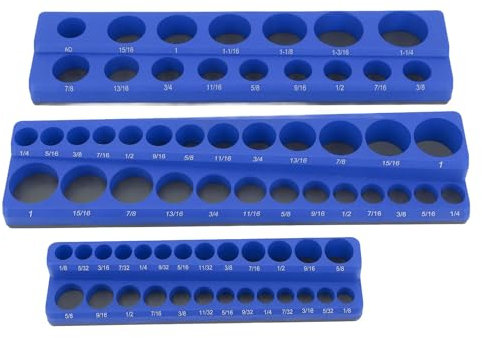 Magnetic Socket Holder Kit, 3PCS Magnetic Socket Organizer Set 1/4in 3/8in 1/2in Drive Sockets Storage Tray Powerful Portable Socket Holder for Toolboxes (Metric)