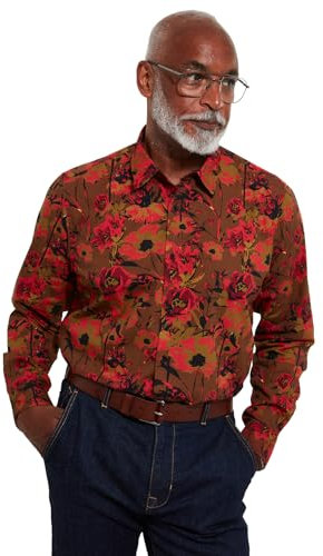 Joe Browns Men's Fashion Rose and Poppy Long Sleeve Shirt, Toffee, Regular Fit, L