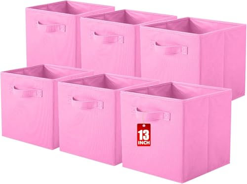 powerking Aufbewahrungsbox Organizer aus Stoff, 6 Stück faltbar Aufbewahrungswürfel Aufbewahrung Box in Würfelform, 33 x 33 x 33 cm, Rosa