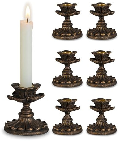 Inweder Kerzenständer Vintage Kerzenhalter Stabkerze: 6er Harz-Kerzenständer Antike Bronze Kerzenhalter für Stabkerzen Floral Form Dekorative Stabkerzenhalter für Weihnachten Hochzeit Kamin Heimdeko