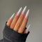 JUSTOTRY 24 Pcs Beige Press on Nails Stiletto Long,Marble French False Nails Designs,Pretty Almond Stick on Nails for Women,Pointy Fake Nail for Nail Art Gifts