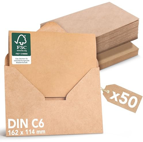 Falinko 100x Faltkarten mit Umschlag Kraftpapier braun I Din A6/C6 I Faltkarten blanko I Briefumschläge braun I neutrale Grußkarten mit Umschlag (Kraftpapier, 100er Set)