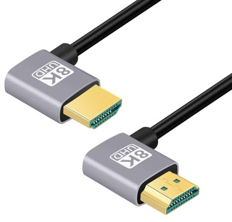 CY Câble HDMI 2.1 Câble HDTV ultra fin 8K 4K Cordon ultra flexible mince coudé à gauche vers coudé à droite 90 degrés Type-A pour ordinateur HDTV (50 cm)