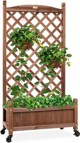 Lijiaxiuyc-101 mehrschichtiges pflanzenregal Pflanzkasten aus Holz und Spalier, mobiles Hochbeet for Kletterpflanzen, Drainagelöcher, Pflanzkasten mit Spalier blumentopfhalter