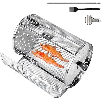 Cesta de barbacoa giratoria: jaula duradera y extensible para barbacoa para de manera uniforme | Cesta de parrilla robusta y versátil para las alas de pollo, mariscos y entusiastas de la barbacoa