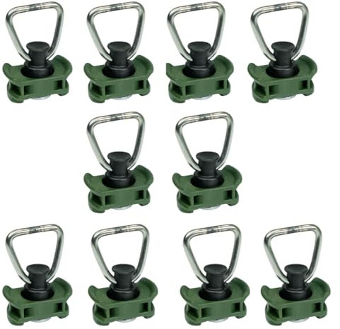 LOADCARE Single Fitting für Airlineschienen – Kunststoff Endbeschlag mit Federmechanismus – Zurröse für Zurrschiene – passend für Camper, PKW, LKW & Anhänger – stabil & schienenschonend (Olive, 10)