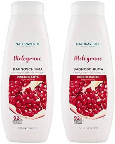 Naturaverde | Natural Beauty - Bagnoschiuma Melograno, Rigenerante, Docciaschiuma Famiglia, Bagnodoccia Uomo e Donna, Sapone per il Corpo, 750ml (Confezione da 2)