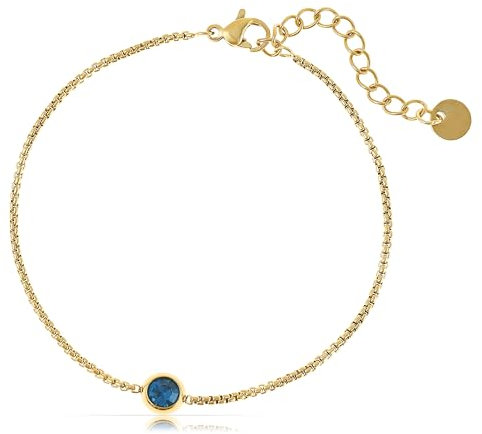 Made by Nami Boho Armband Damen Gold mit bunten Edelstein Anhängern aus Chirurgischem Edelstahl 16 + 3 cm Hypoallergen Wasserfester Schmuck Freundschaftsarmbänder (1 Edelstein Blau)