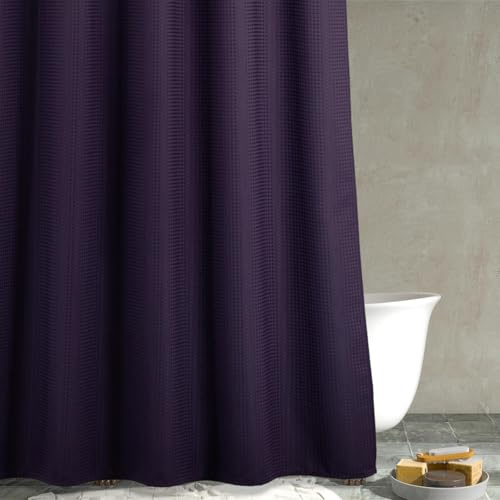 Popkozzi Rideau de douche en tissu long violet : 78 pouces rideau de douche en tissu gaufré résistant pour salle de bain - 256 g/m² hydrofuge lavable tissu polyester épais rideau de salle de bain