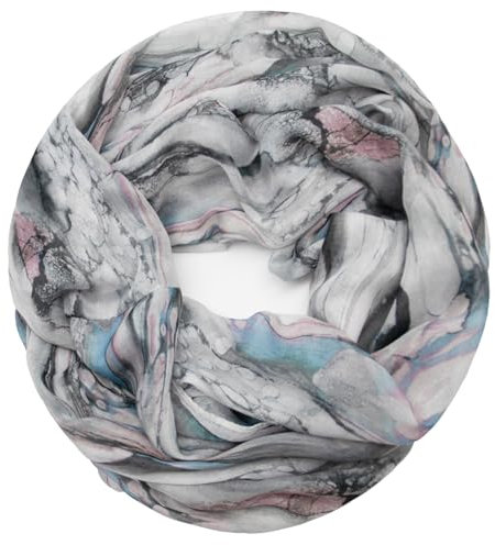 Gloop Loop Schlauchschal für Damen Schal Tuch seidig-luftig leicht mit buntem Muster Print(Grau-Blau)