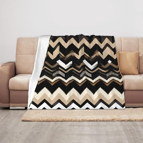 YANYU Decke mit Zickzack-Druck, vielseitig, 127 x 101 cm, gemütlich, leicht, Decke für Sofa, Schwarz / Weiß