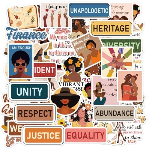 50PCS Motivational Scrapbook Stickers, Black Women Strength Self Improvement Journal Laptop Water Bottle Vision Board Sticker Decals, Inspirational Gifts for Women
