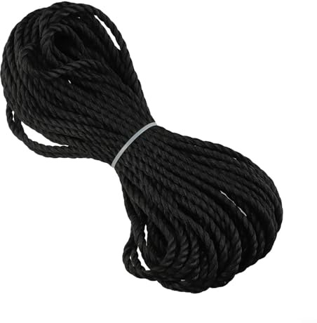 6 mm x 20 m, schwarzes HDPE-Seil für Gewächshauslaminierung, UV-beständig und für den Innen- und Außenbereich geeignet