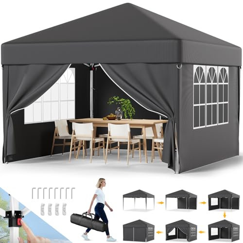 Devoko Tonnelle Pliante 3x3 Imperméable,Tonnelle de Jardin Exterieur,Réglable en Hauteur en 3 Parties,Tonelle pour Camping,Festival, Plage,Barnum Pliant Protection UV 50+,Gris