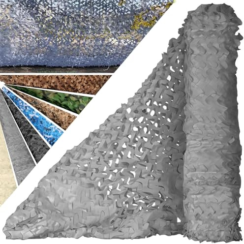 HQQMNY Filet de Camouflage en Tissu Oxford 210D - 2m x 2m/(6.56ft x 6.56ft) Filet de Paysage Brise Vue Protection Solaire Décoration pour Jardin, Camping, fête -Gris