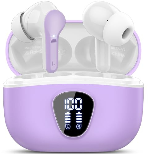 Bluetooth Kopfhörer, Kopfhörer Kabellos Bluetooth 5.4 In Ear Ohrhörer | 4 ENC Noise Cancelling Mic,HiFi Stereo Tiefbass,40H Spielzeit, LED-Anzeige,IP7 Wasserdichte Earbuds,Touch Control,Hellviolett