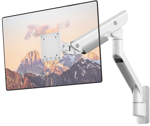 monTEK Single Monitor Wall Mount for 17-57 Ultrawide Screens up to 27KG | Heavy Duty Aluminum Gas Spring Monitor Arm with Height Adjustment, Tilt /Swivel /Pneumatic Lift, VESA 100x100/75x75, White
