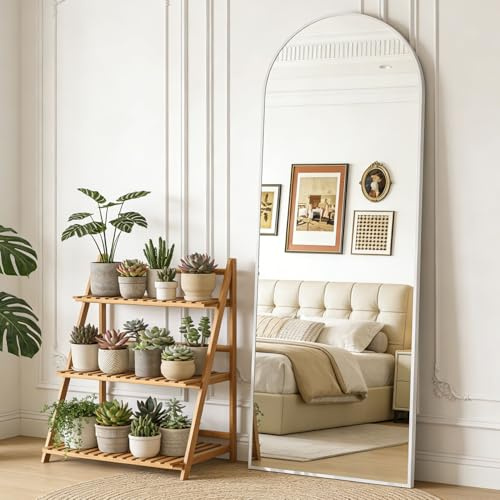 CASSILANDO Bogen-Ganzkörperspiegel, 162x53cm Bodenspiegel, Bodenspiegel Freistehender Ganzkörperspiegel mit Ständer für Schlafzimmer, Hängender montierter Spiegel für Wohnzimmer Garderobe, Weiß