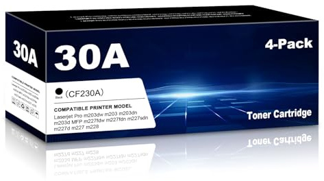 30A Tonerkassette Ersatz für HP 30A 30X CF230A CF230X LaserJet Pro MFP M203dw M227fdw M227fdn M203dn M227sdn M203d M228 Drucker - Schwarz - 4er Pack (Mit Chip)